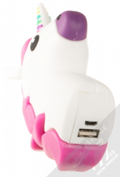 Rundour Cartoon Unicorn Power Bank záložní zdroj 2600mAh ve tvaru jednorožce bílá růžová (white pink) konektory