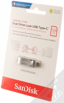 SanDisk Dual Drive Luxe 128GB USB Type-C Flash disk stříbrná (silver) krabička