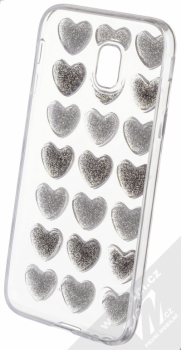 Sligo Heart 3D třpytivý ochranný kryt s 3D motivem pro Samsung Galaxy J3 (2017) černá stříbrná (black silver) zepředu