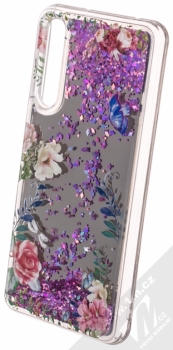 Sligo Liquid Mirror Flower 1 zrcadlový ochranný kryt s přesýpacím efektem třpytek a s motivem pro Huawei P20 Pro růžová (pink) animace 2