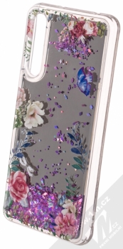 Sligo Liquid Mirror Flower 1 zrcadlový ochranný kryt s přesýpacím efektem třpytek a s motivem pro Huawei P20 Pro růžová (pink) animace 3