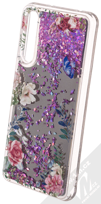 Sligo Liquid Mirror Flower 1 zrcadlový ochranný kryt s přesýpacím efektem třpytek a s motivem pro Huawei P20 Pro růžová (pink)