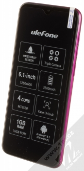 Ulefone Note 7 růžová fialová (twilight) šikmo zepředu