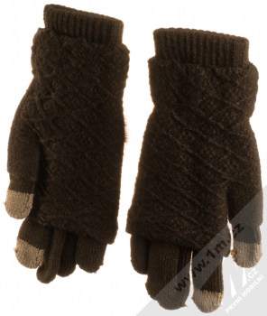 URan Multiway 2in1 Women Touch Gloves dámské pletené rukavice s bambulkou pro kapacitní dotykový displej tmavě hnědá (dark brown) dlaně