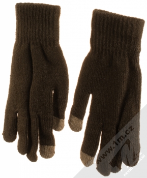URan Multiway 2in1 Women Touch Gloves dámské pletené rukavice s bambulkou pro kapacitní dotykový displej tmavě hnědá (dark brown) rukavice hřbety rukou