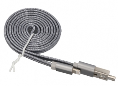 USAMS U-Mutual plochý textilně USB kabel s Apple Lightning konektorem a microUSB konektorem OTG pro mobilní telefon, mobil, smartphone, tablet šedá (gray) komplet