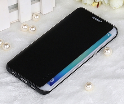 USAMS Uview flipové pouzdro s průhledem na zahnutý displej pro Samsung Galaxy S6 Edge+ černá (black) zepředu