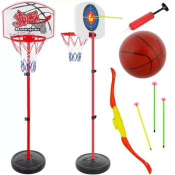 1Mcz Sada dětských sportovních her 2v1, dětský basketbalový koš, basketbalový míč, pumpička, luk a šípy vícebarevné (multicolored)