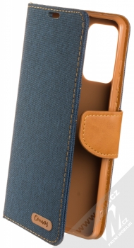 1Mcz Canvas Book flipové pouzdro pro Samsung Galaxy A72, Galaxy A72 5G tmavě modrá hnědá (dark blue camel)