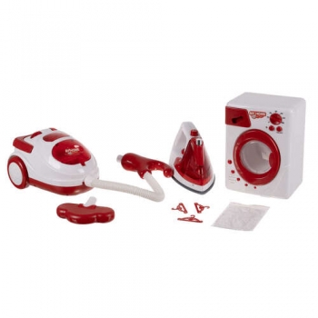 1Mcz Dětská sada domácích spotřebičů na baterie, pračka, vysavač a žehlička bílá červená (white red)