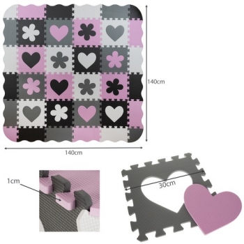 1Mcz EVA Foam pěnové puzzle 30 x 30 cm 36 ks černá, šedá, bílá, růžová (black, grey, white, pink)