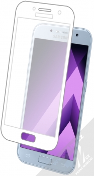 1Mcz Glass 5D Full Glue ochranné tvrzené sklo na kompletní displej pro Samsung Galaxy A3 (2017) bílá (white) s telefonem