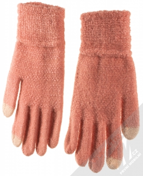 1Mcz Gloves Sobík Rudolf pletené rukavice s motivem pro kapacitní dotykový displej lososově růžová (salmon pink) dlaň rukou