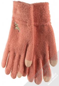 1Mcz Gloves Sobík Rudolf pletené rukavice s motivem pro kapacitní dotykový displej lososově růžová (salmon pink)