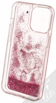 1Mcz Liquid Heart Sparkle ochranný kryt s přesýpacím efektem třpytek pro Apple iPhone 13 Pro světle růžová (light pink) zepředu