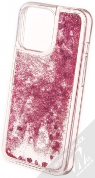 1Mcz Liquid Heart Sparkle ochranný kryt s přesýpacím efektem třpytek pro Apple iPhone 13 Pro světle růžová (light pink) zezadu
