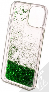 1Mcz Liquid Hexagon Sparkle ochranný kryt s přesýpacím efektem třpytek pro Apple iPhone 13 Pro Max zelená (green) zepředu