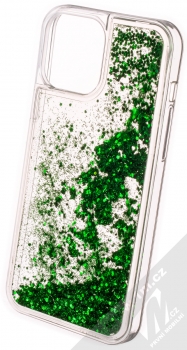 1Mcz Liquid Hexagon Sparkle ochranný kryt s přesýpacím efektem třpytek pro Apple iPhone 13 Pro Max zelená (green) zezadu