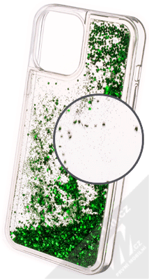 1Mcz Liquid Hexagon Sparkle ochranný kryt s přesýpacím efektem třpytek pro Apple iPhone 13 Pro Max zelená (green)