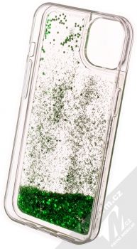 1Mcz Liquid Hexagon Sparkle ochranný kryt s přesýpacím efektem třpytek pro Apple iPhone 13 zelená (green) zepředu