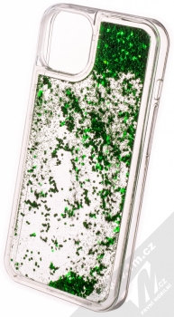 1Mcz Liquid Hexagon Sparkle ochranný kryt s přesýpacím efektem třpytek pro Apple iPhone 13 zelená (green) zezadu