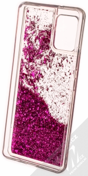 1Mcz Liquid Hexagon Sparkle ochranný kryt s přesýpacím efektem třpytek pro Samsung Galaxy A42 5G sytě růžová (hot pink) zepředu