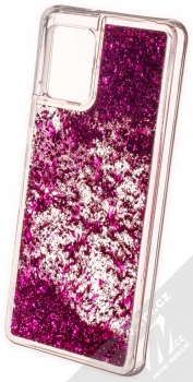 1Mcz Liquid Hexagon Sparkle ochranný kryt s přesýpacím efektem třpytek pro Samsung Galaxy A42 5G sytě růžová (hot pink) zezadu