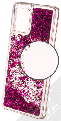 1Mcz Liquid Hexagon Sparkle ochranný kryt s přesýpacím efektem třpytek pro Samsung Galaxy A42 5G sytě růžová (hot pink)