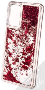 1Mcz Liquid Hexagon Sparkle ochranný kryt s přesýpacím efektem třpytek pro Samsung Galaxy A72, Galaxy A72 5G červená (red) zezadu