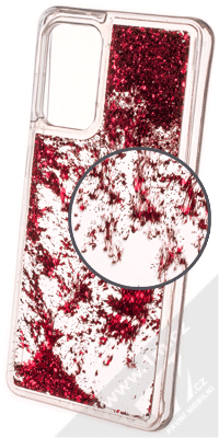 1Mcz Liquid Hexagon Sparkle ochranný kryt s přesýpacím efektem třpytek pro Samsung Galaxy A72, Galaxy A72 5G červená (red)