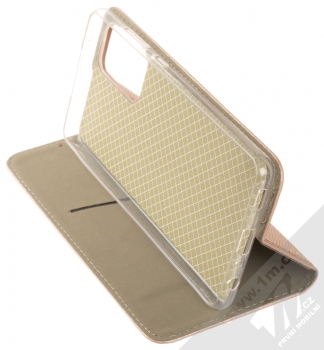 1Mcz Magnet Book flipové pouzdro pro Samsung Galaxy A72, Galaxy A72 5G růžově zlatá (rose gold) stojánek