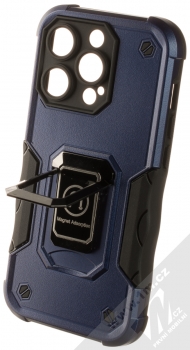 1Mcz Panzer Ring odolný ochranný kryt s držákem na prst pro Apple iPhone 14 Pro tmavě modrá (dark blue) držák