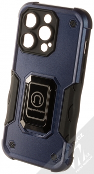 1Mcz Panzer Ring odolný ochranný kryt s držákem na prst pro Apple iPhone 14 Pro tmavě modrá (dark blue)
