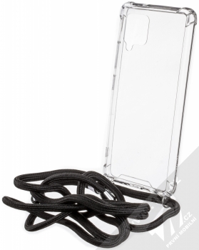 1Mcz Strap Silver Anti-Shock odolný ochranný kryt se šňůrkou na krk pro Samsung Galaxy A42 5G průhledná černá (transparent black)