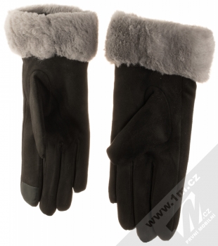 1Mcz Suede Gloves semišové rukavice s kožešinkou pro kapacitní dotykový displej černá šedá (black grey) samostatně zezadu
