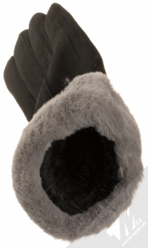 1Mcz Suede Gloves semišové rukavice s kožešinkou pro kapacitní dotykový displej černá šedá (black grey) vnitřní