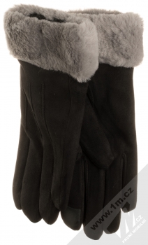 1Mcz Suede Gloves semišové rukavice s kožešinkou pro kapacitní dotykový displej černá šedá (black grey)