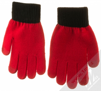 1Mcz Touch Gloves Santa Claus dětské pletené rukavice pro kapacitní dotykový displej červená černá (red black) dlaň rukou