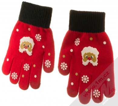 1Mcz Touch Gloves Santa Claus dětské pletené rukavice pro kapacitní dotykový displej červená černá (red black) hřbet rukou