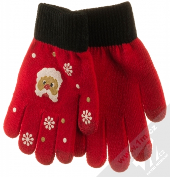 1Mcz Touch Gloves Santa Claus dětské pletené rukavice pro kapacitní dotykový displej červená černá (red black)