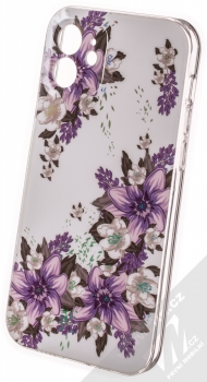 1Mcz Trendy Fialové lilie za světla Skinny TPU ochranný kryt pro Apple iPhone 12 bílá fialová (white purple)