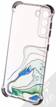 1Mcz Trendy Vodomalba Anti-Shock Skinny TPU ochranný kryt pro Samsung Galaxy S21 průhledná zelená černá (transparent green black) zepředu