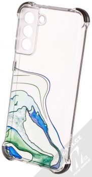 1Mcz Trendy Vodomalba Anti-Shock Skinny TPU ochranný kryt pro Samsung Galaxy S21 průhledná zelená černá (transparent green black)