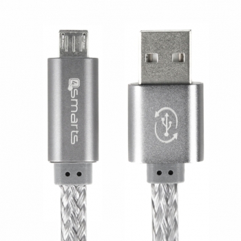 4smarts GleamCord Mini plochý USB kabel 15cm s microUSB konektorem a LED indikací stavu nabíjení pro mobilní telefon, mobil, smartphone, tablet šedá (grey) - konektory