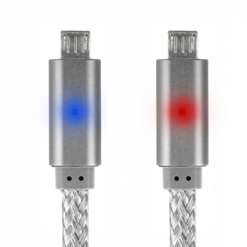 4smarts GleamCord Mini plochý USB kabel 15cm s microUSB konektorem a LED indikací stavu nabíjení pro mobilní telefon, mobil, smartphone, tablet šedá (grey) - LED indikace