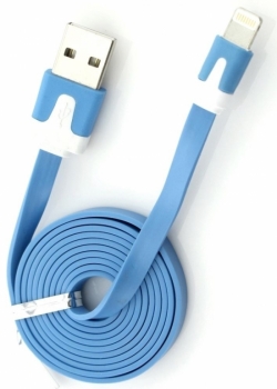 USB kabel plochý s Lightning konektorem pro Apple iPhone, iPad, iPod modrá (blue)