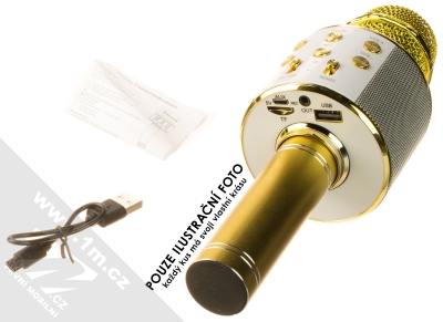 1Mcz WS-858 Bluetooth karaoke mikrofon s reproduktorem - B JAKOST (ošoupaná barva!) zlatá (gold) balení