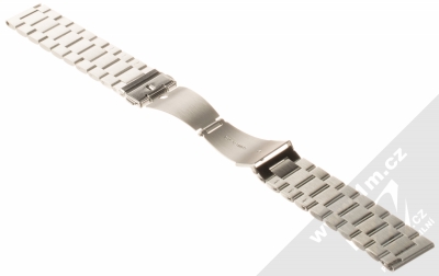 Aligator Watch Band PRO X pásek z leštěného kovu na zápěstí 22mm (bez osiček) stříbrná (silver) rozepnuté zezadu