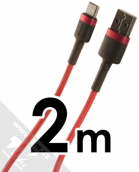 Baseus Cafule Cable opletený USB kabel délky 2 metry s USB Type-C konektorem (CATKLF-C09) červená černá (red black)