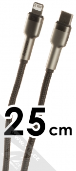 Baseus Cafule Metal Cable opletený USB Type-C kabel délky 25cm s Apple Lightning konektorem (CATLJK-01) stříbrná černá (silver black)